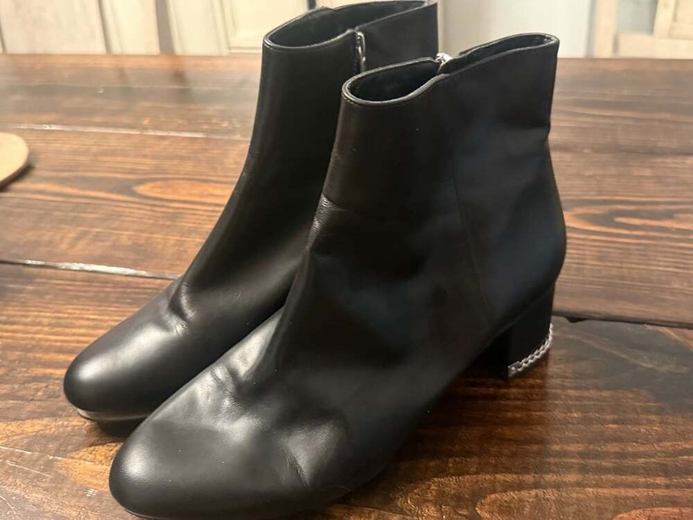 Michael Kors Sabrina Black Leather Ankle Boots with Chain Heel